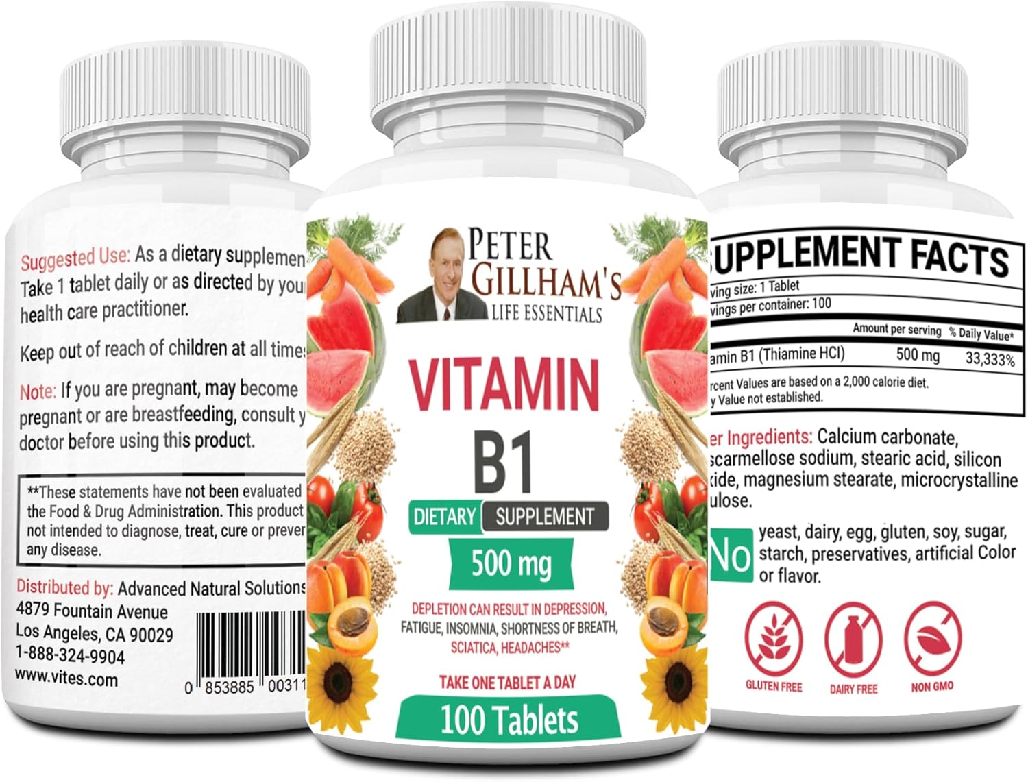 Peter's Choice Vitamin B1 500mg Tablets - 100 Count Dietary Supplement