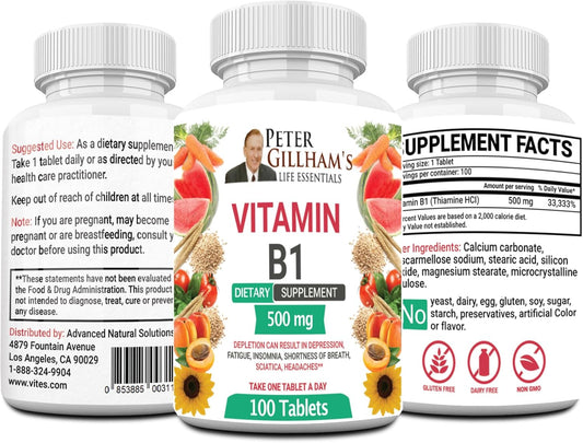 Peter's Choice Vitamin B1 500mg Tablets - 100 Count Dietary Supplement