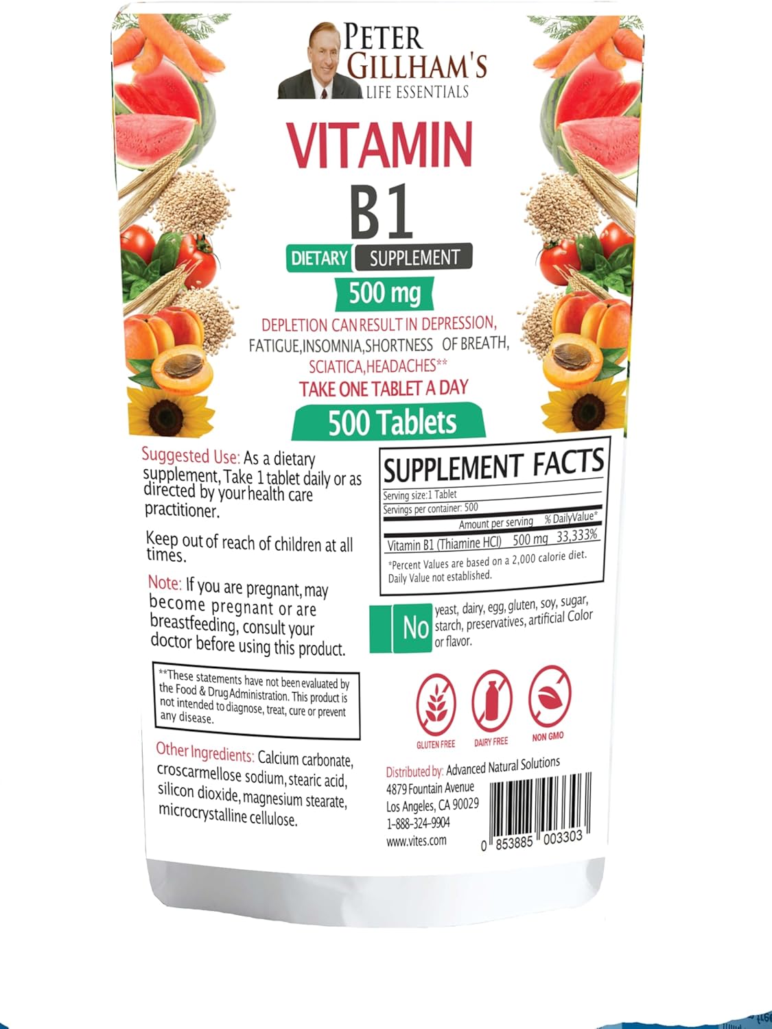 Peter's Choice Vitamin B1 500mg Tablets - 100 Count Dietary Supplement