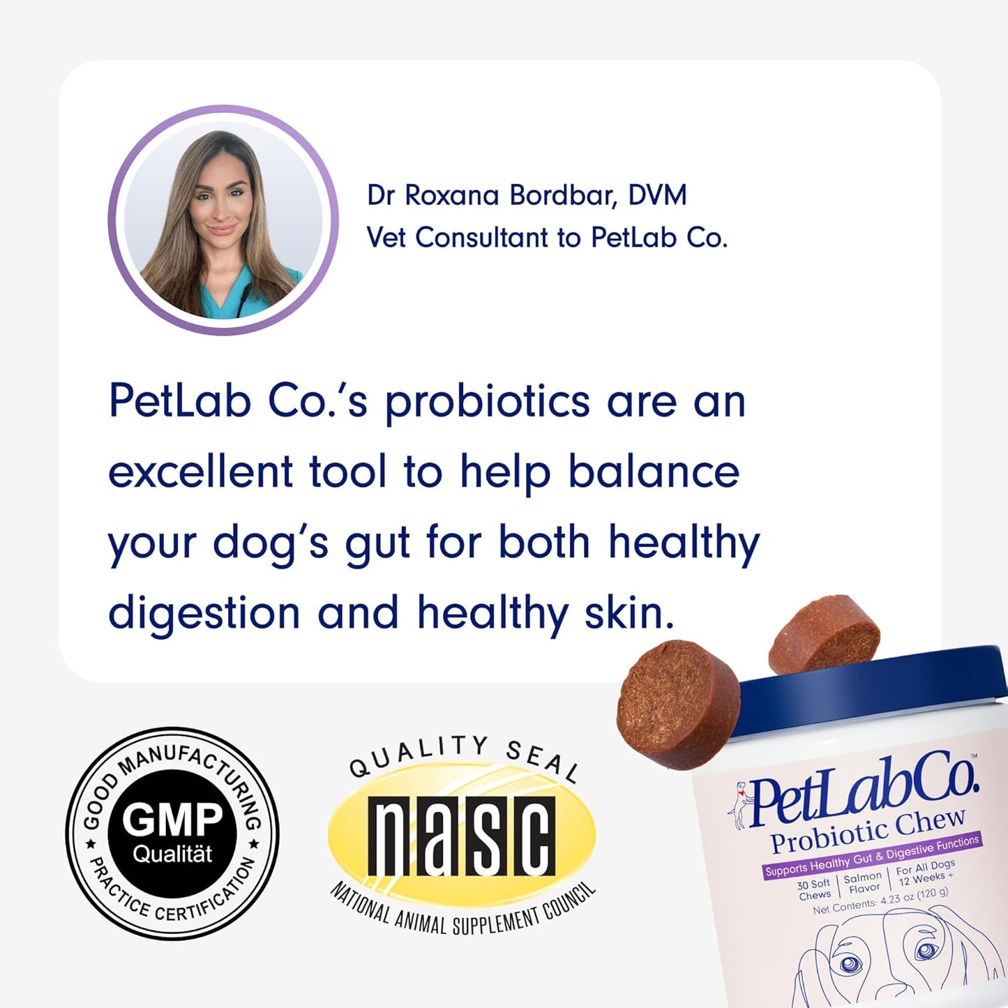 PetLab Co. Salmon Flavored Probiotic Soft Chews for Dogs - 60 Count - Supports Gut Health, Digestion, Diarrhea & Allergies