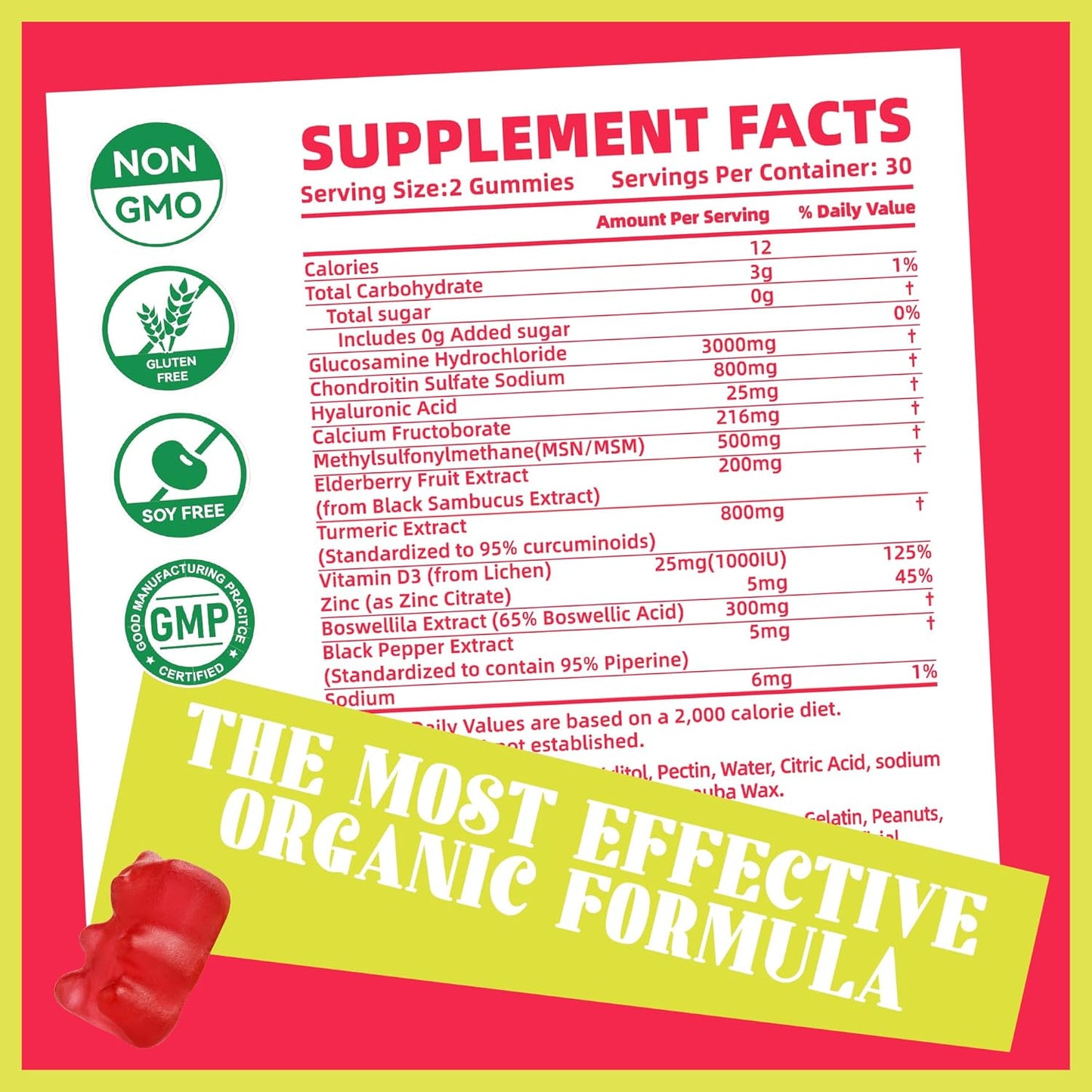 Pets Purest Extra Strength Glucosamine Chondroitin Gummies with MSM & Elderberry - Joint and Immune Support for Adults - Strawberry Flavor
