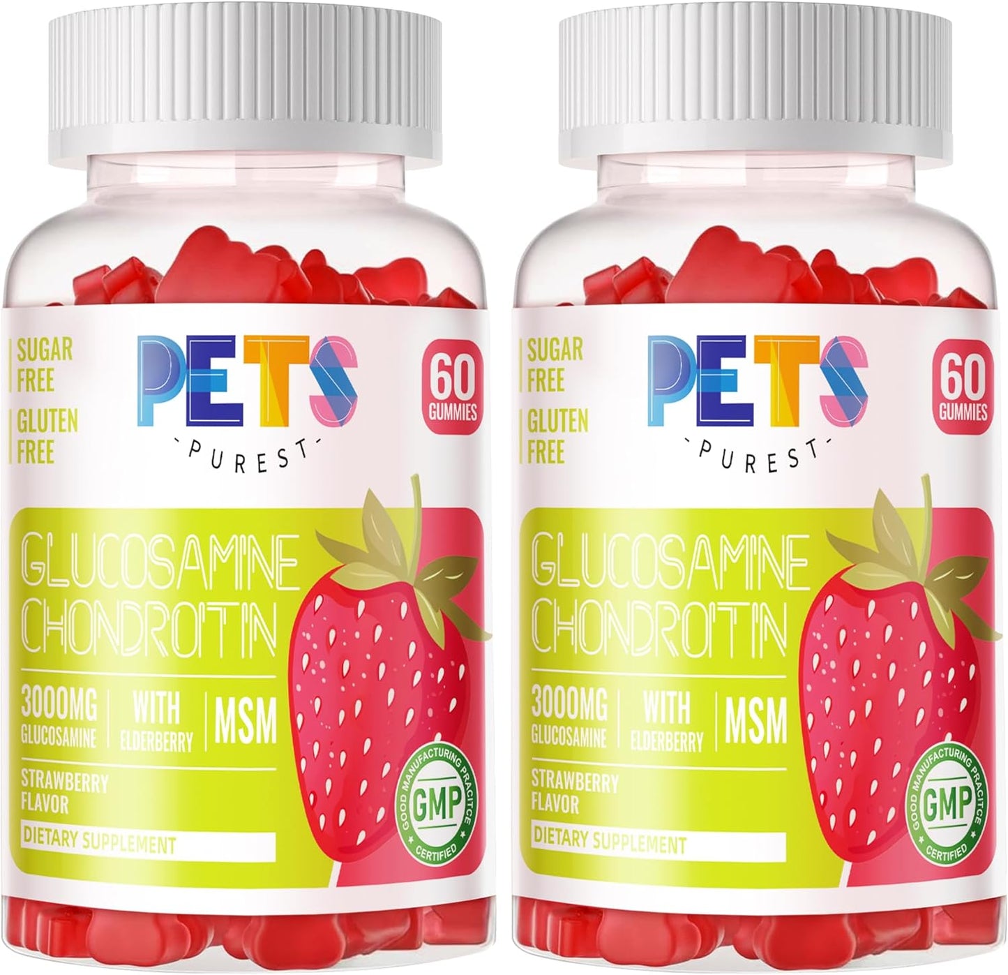 Pets Purest Glucosamine Chondroitin Gummies with MSM & Elderberry - Joint & Immune Support (2 Pack, Strawberry Flavor)