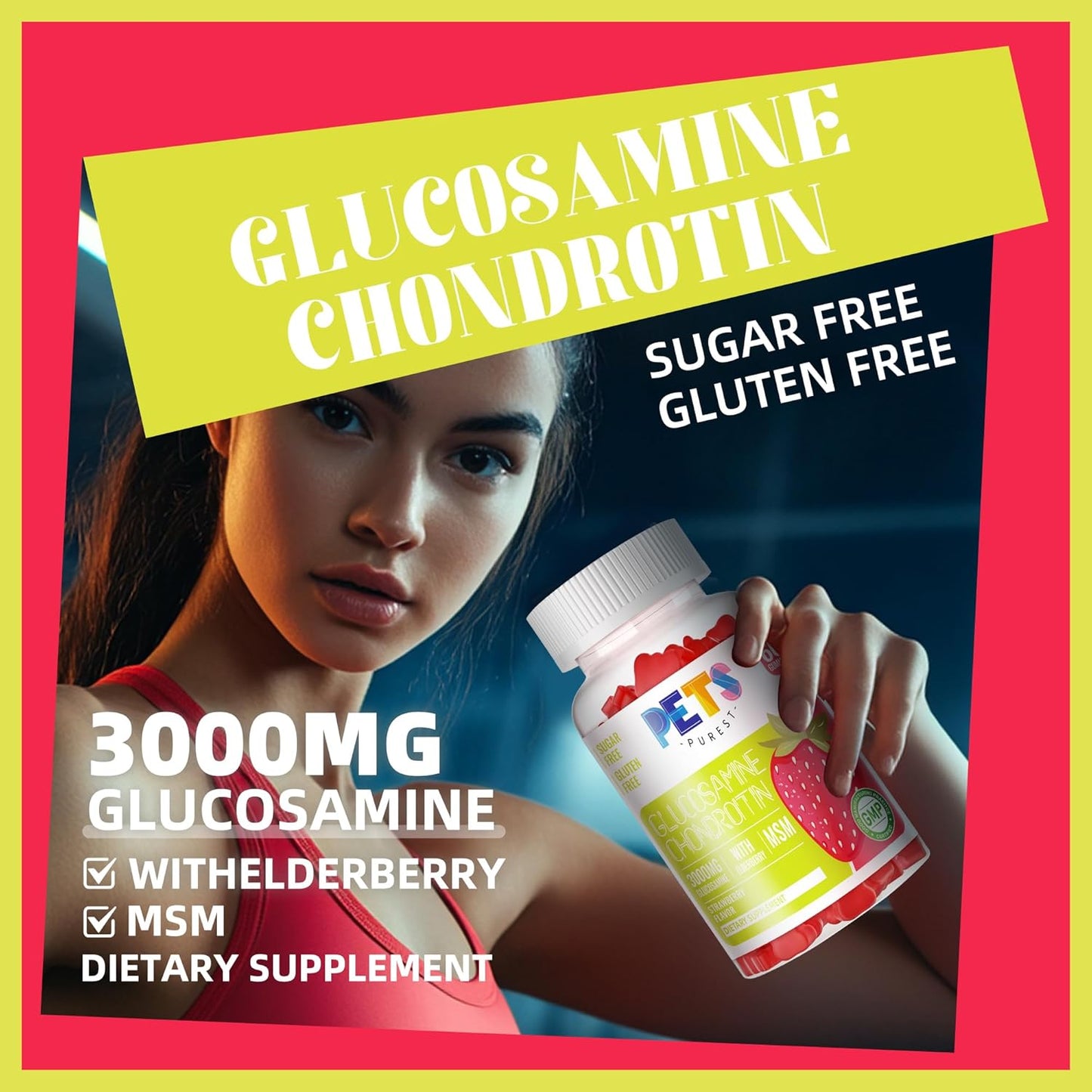 Pets Purest Glucosamine Chondroitin Gummies with MSM & Elderberry - Joint & Immune Support (2 Pack, Strawberry Flavor)