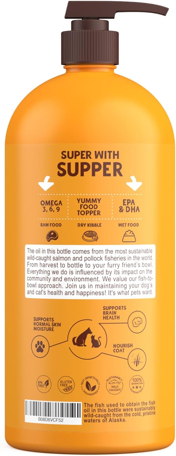 Petsmont Wild Alaskan Salmon Oil for Dogs and Cats 32 oz - Liquid Omega Supplement for Joint, Immune, and Heart Health - Natural EPA and DHA Fatty Acids