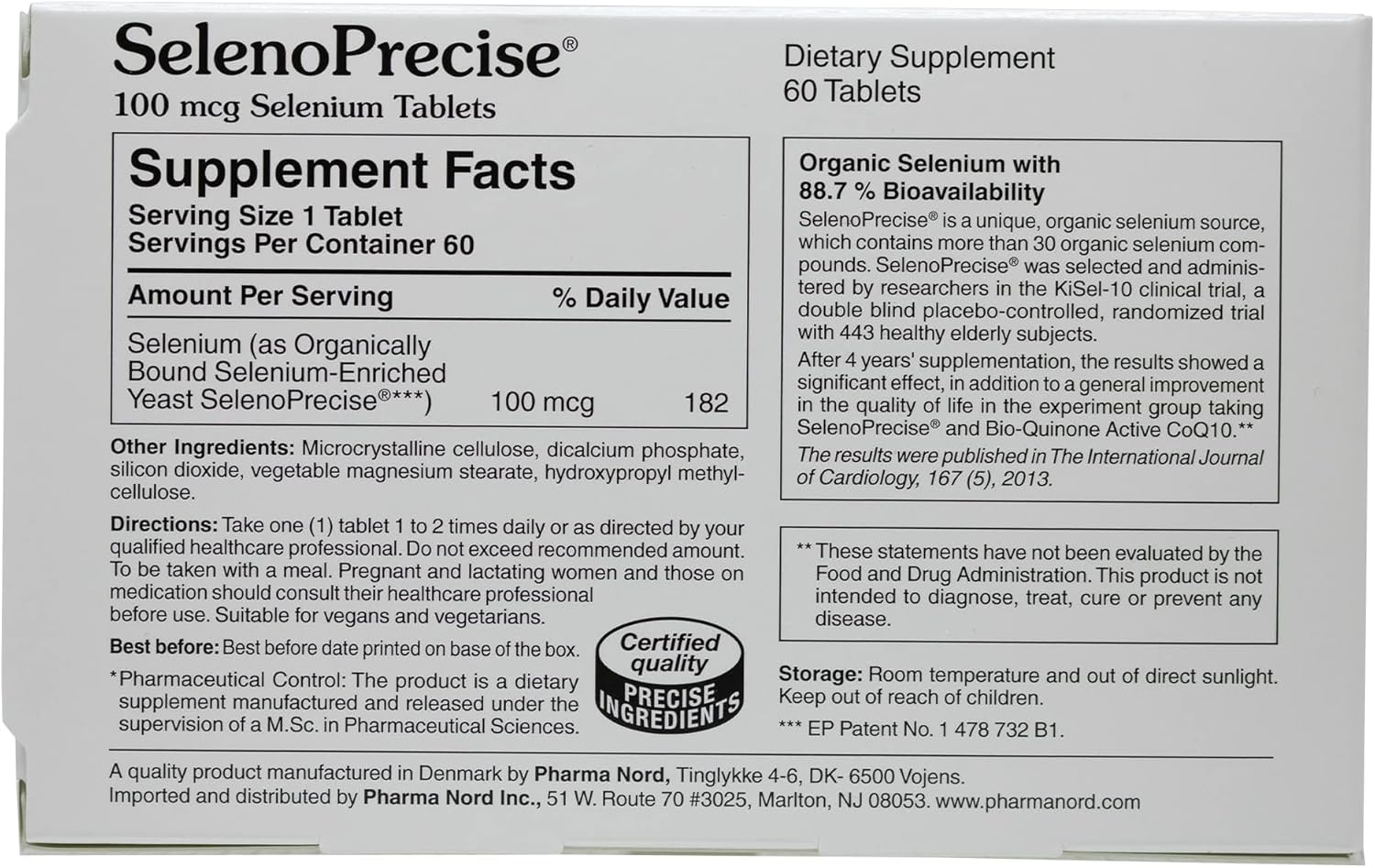 Pharma Nord SelenoPrecise: High Absorption Organic Selenium Supplement for Thyroid, Immune System, Prostate & Heart Health - 100 mcg Tabs