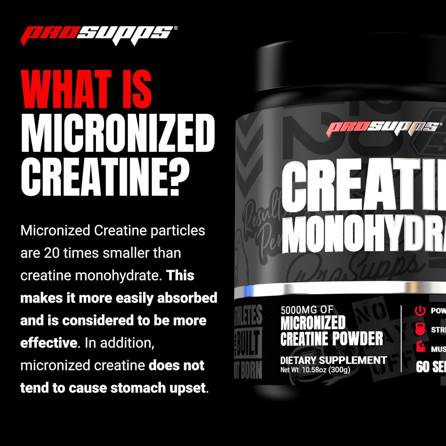 Pharmaceutical Grade Micronized Creatine Monohydrate Powder for Muscle Growth - 5,000mg, 60 Servings