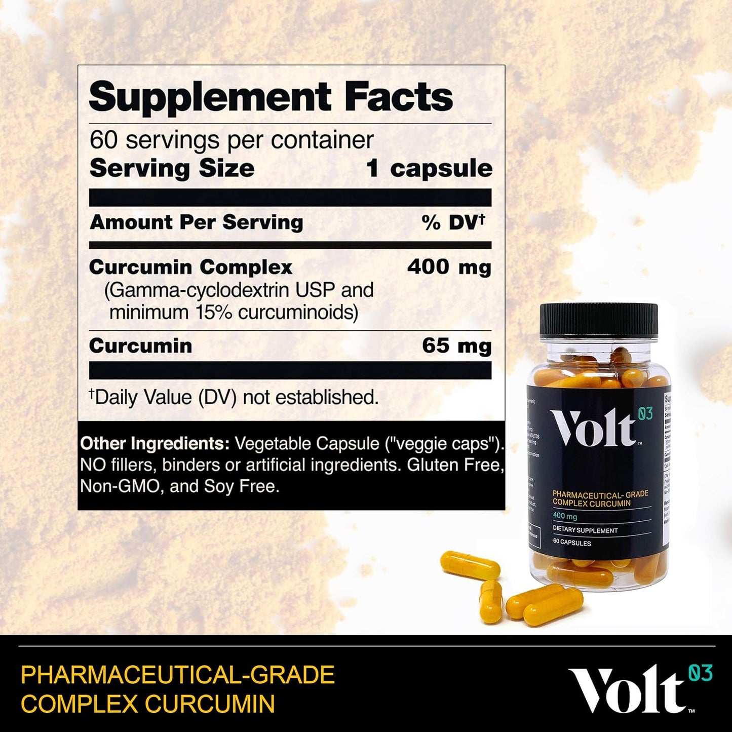 Pharmaceutical-Grade Turmeric Curcumin Capsules for Immune and Joint Support - 400 mg Herbal Supplements
