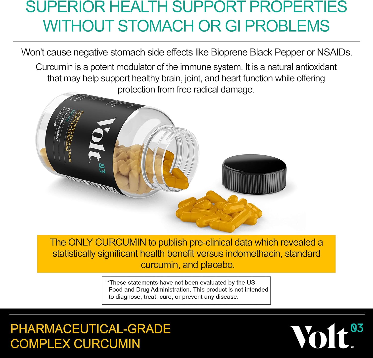 Pharmaceutical-Grade Turmeric Curcumin Capsules for Immune and Joint Support - 400 mg Herbal Supplements