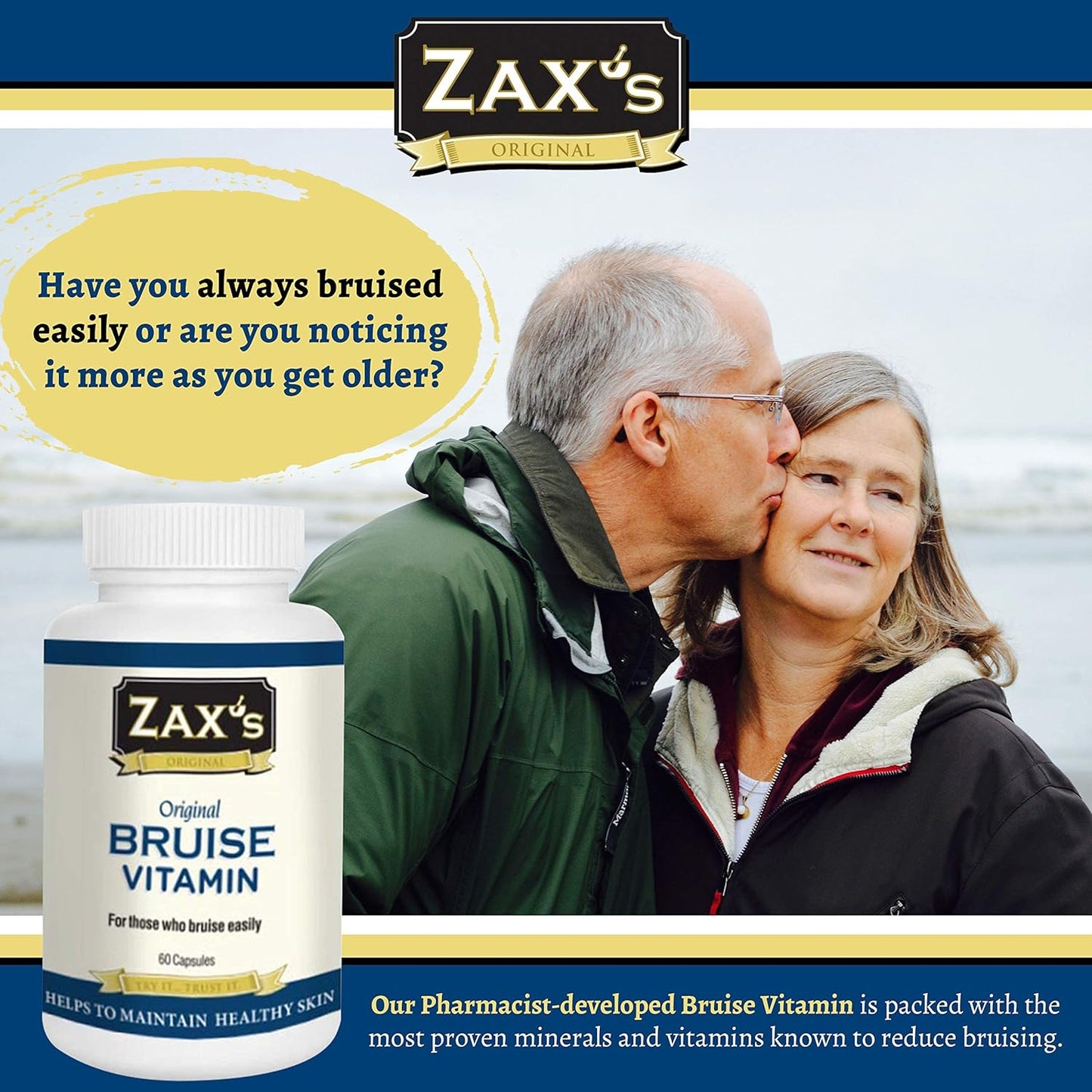 Pharmacist Developed Bruising Supplements with Zinc, Vitamin K, D3, Ascorbic Acid, Citrus Bioflavonoids - 60 Capsules