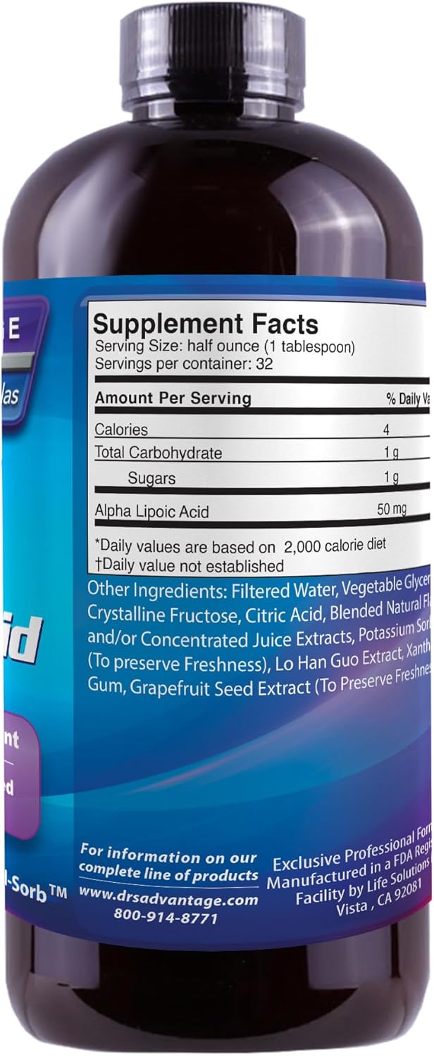 Pharmacist Formulated Liquid Alpha Lipoic Acid Supplement with Rapid-Sorb Technology - 16 fl. oz. Bottle - High Antioxidant Content