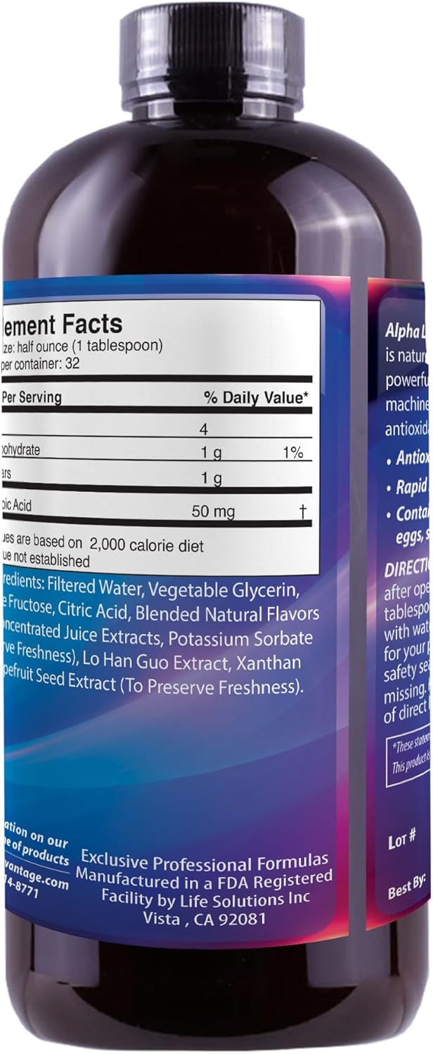 Pharmacist Formulated Liquid Alpha Lipoic Acid Supplement with Rapid-Sorb Technology - 16 fl. oz. Bottle - High Antioxidant Content