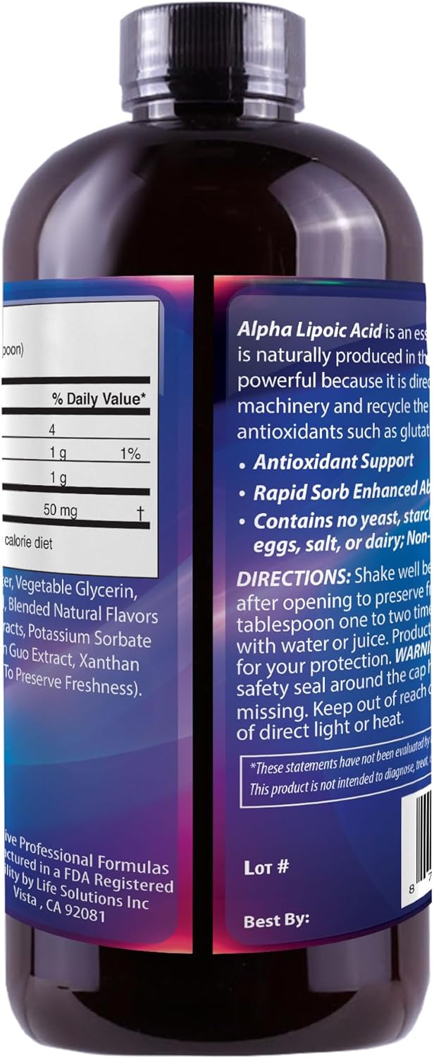 Pharmacist Formulated Liquid Alpha Lipoic Acid Supplement with Rapid-Sorb Technology - 16 fl. oz. Bottle - High Antioxidant Content