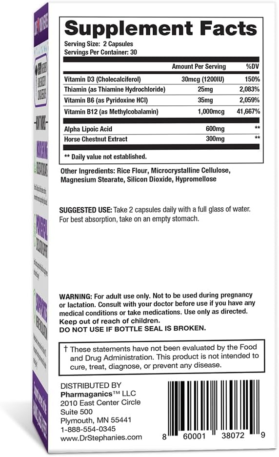 Pharmaganics Dr. Stephanie's Nerve Miracle 4 Pack - Supports Healthy Nerves, Legs, and Feet with Alpha Lipoic Acid and Horse Chestnut - BoostGo Australia