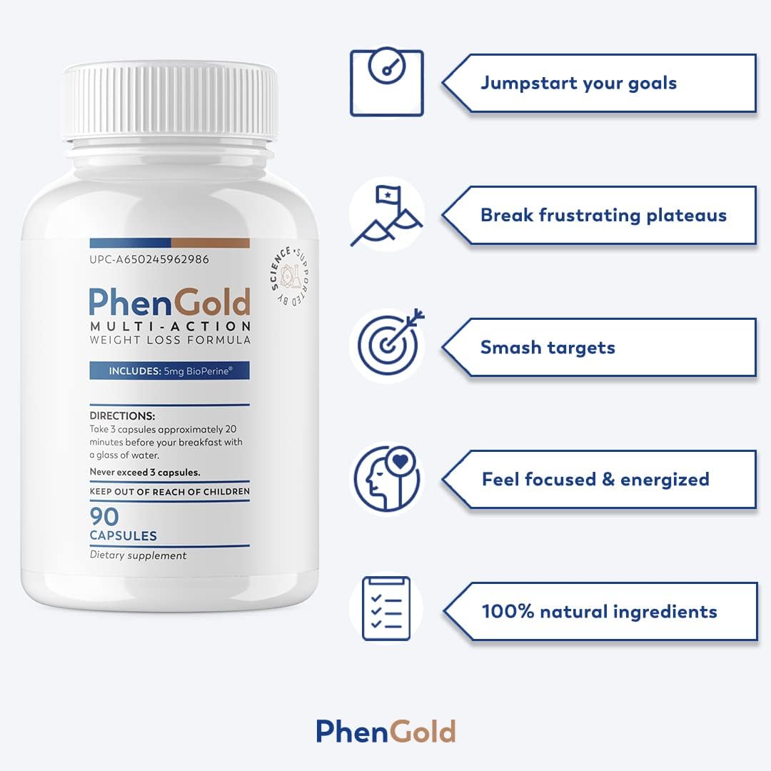 PhenGold: Natural Thermogenic Detox Energy Supplement for Women - Boost Metabolism, Debloating & Appetite Control - 90 Capsules