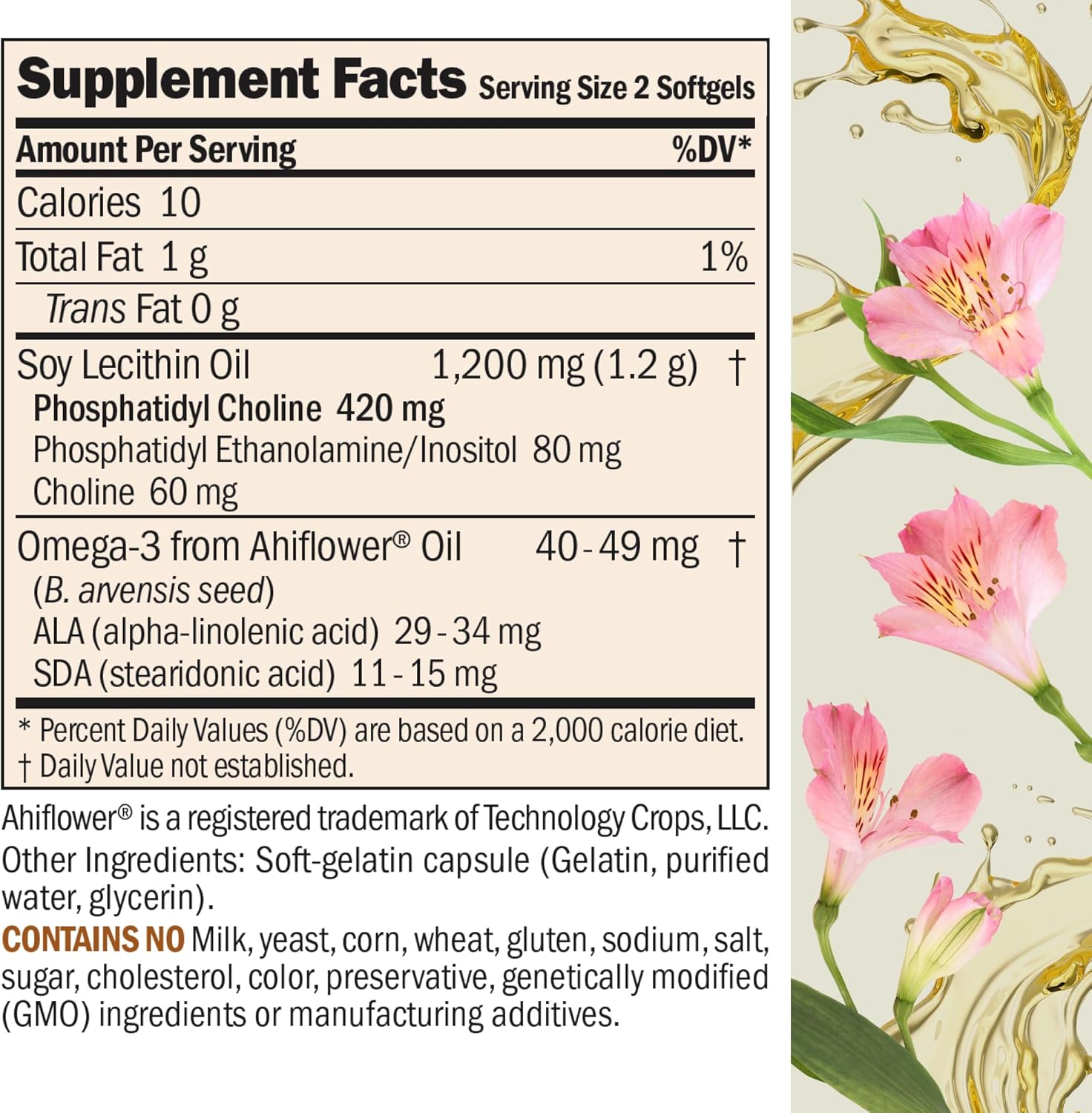 Phosphatidyl Choline Softgels for Liver and Brain Health - 180 Count, No Additives, Easy to Swallow