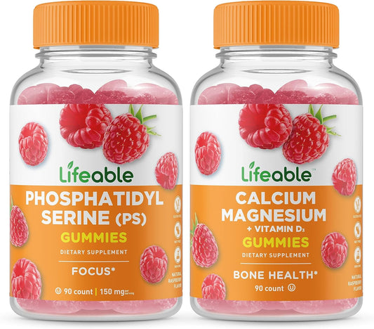 Phosphatidylserine (PS) + Calcium Magnesium Gummies Bundle - Tasty Vitamin Supplement, Gluten-Free & GMO-Free Chewables