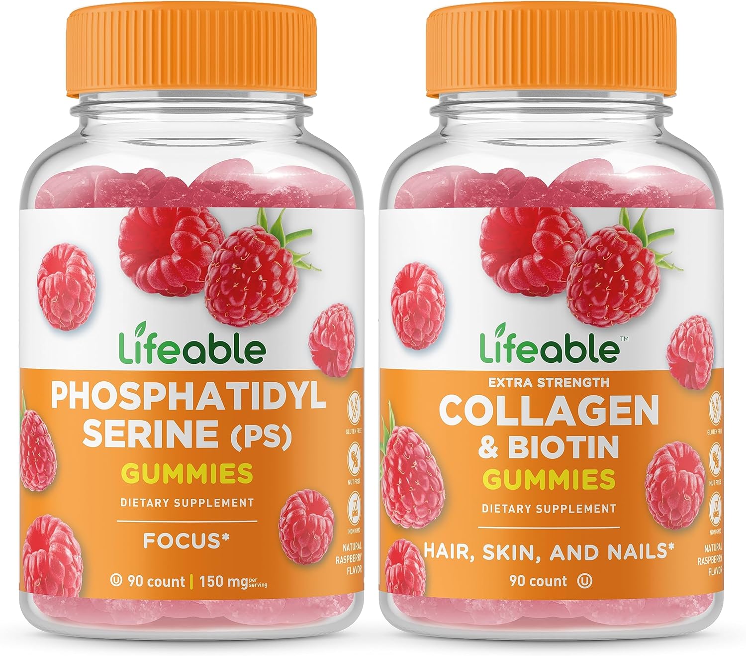 Phosphatidylserine (PS) + Collagen & Biotin Gummies Bundle - Tasty Vitamin Supplement, Gluten & GMO Free
