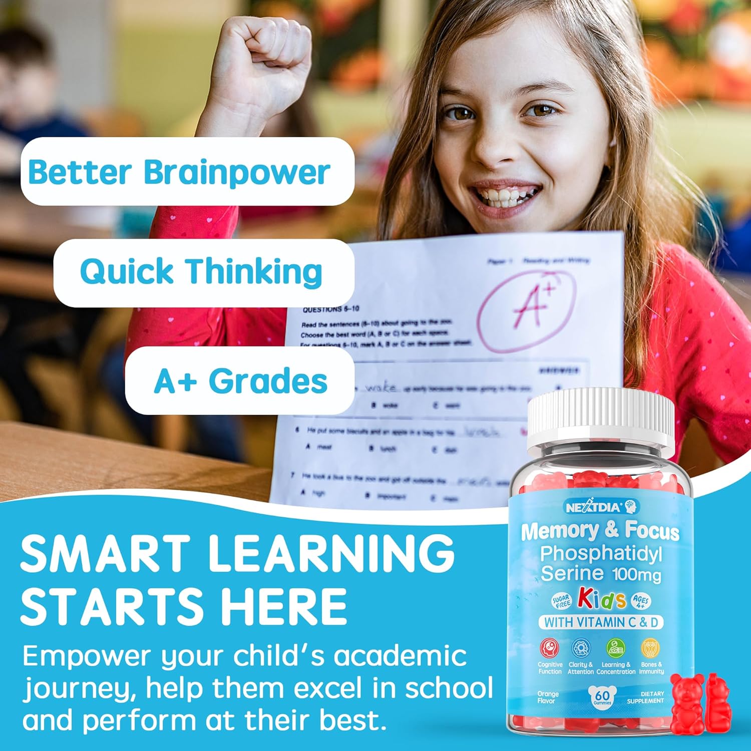 Phosphatidylserine Supplement with Beet Root Gummies - Nextdia 100mg Formula