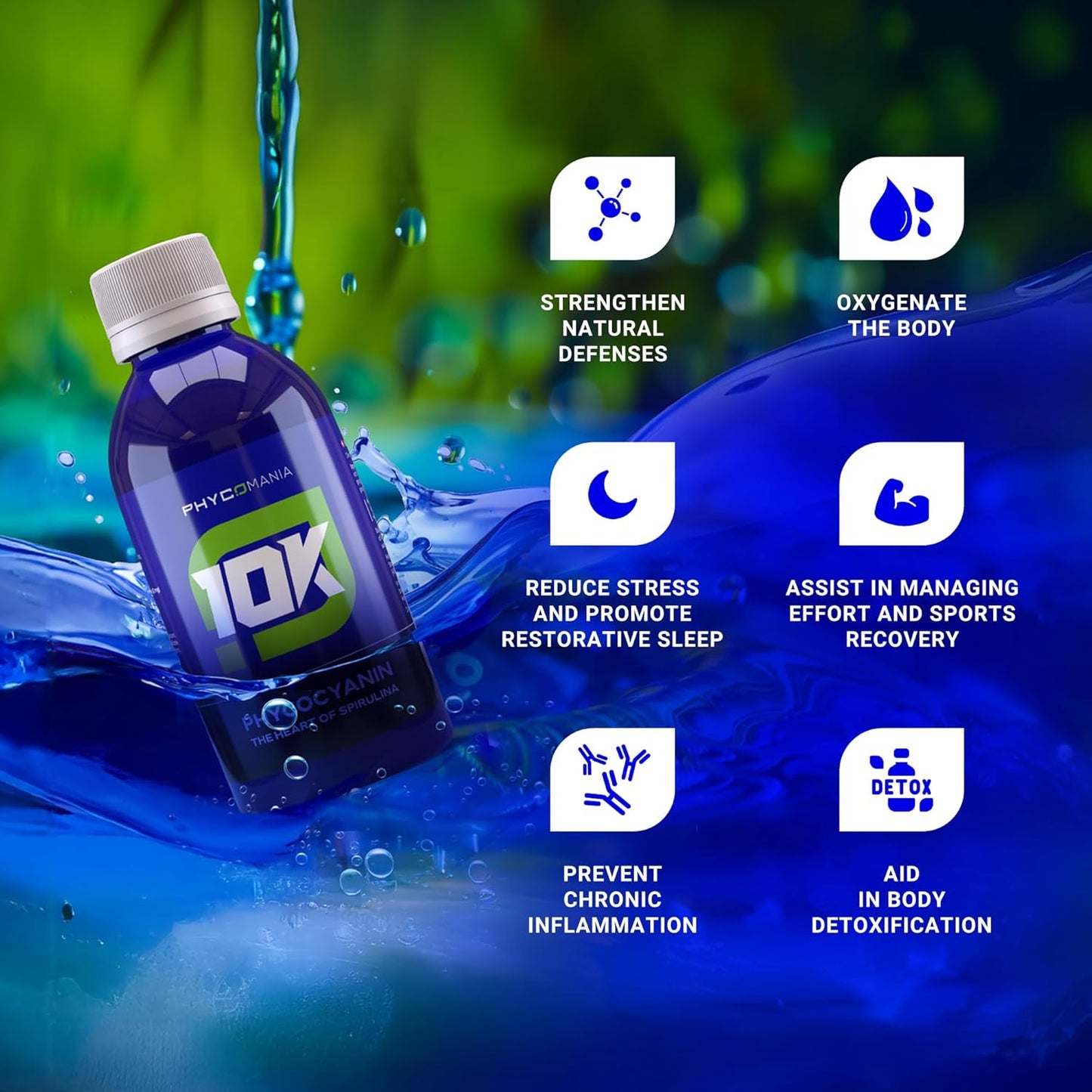 Phycocyanin Life Source 10K: Natural Detox & Vegan Protein Supplement, Rich in Nutrients & Antioxidants - 250ml