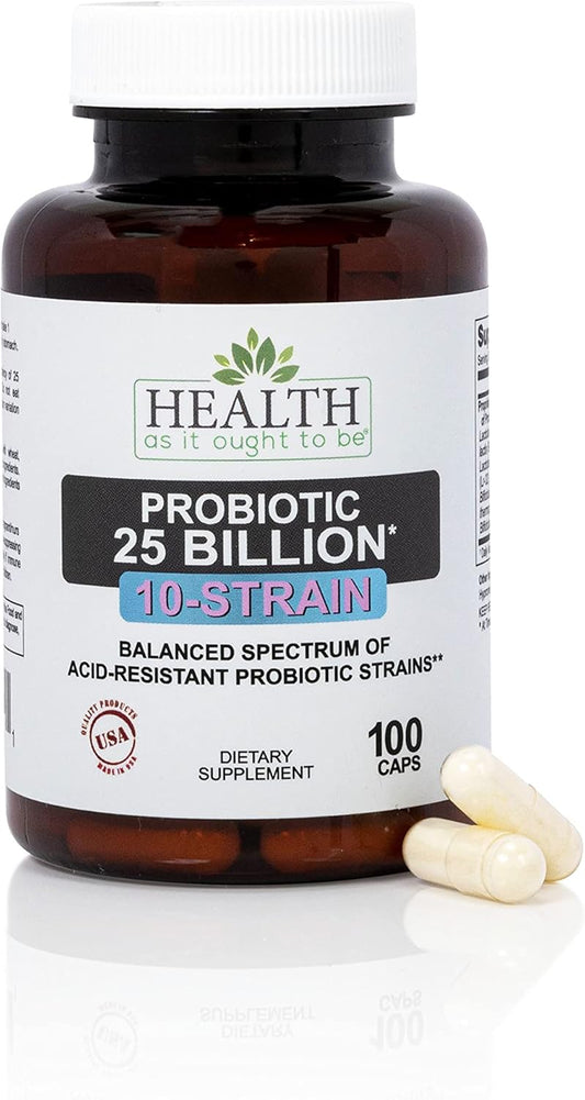 Physician Formulated 25 Billion CFUs Probiotic Supplement with 10 Strains | Acid-Resistant | 100 Veggie Caps - Health As It Ought To Be