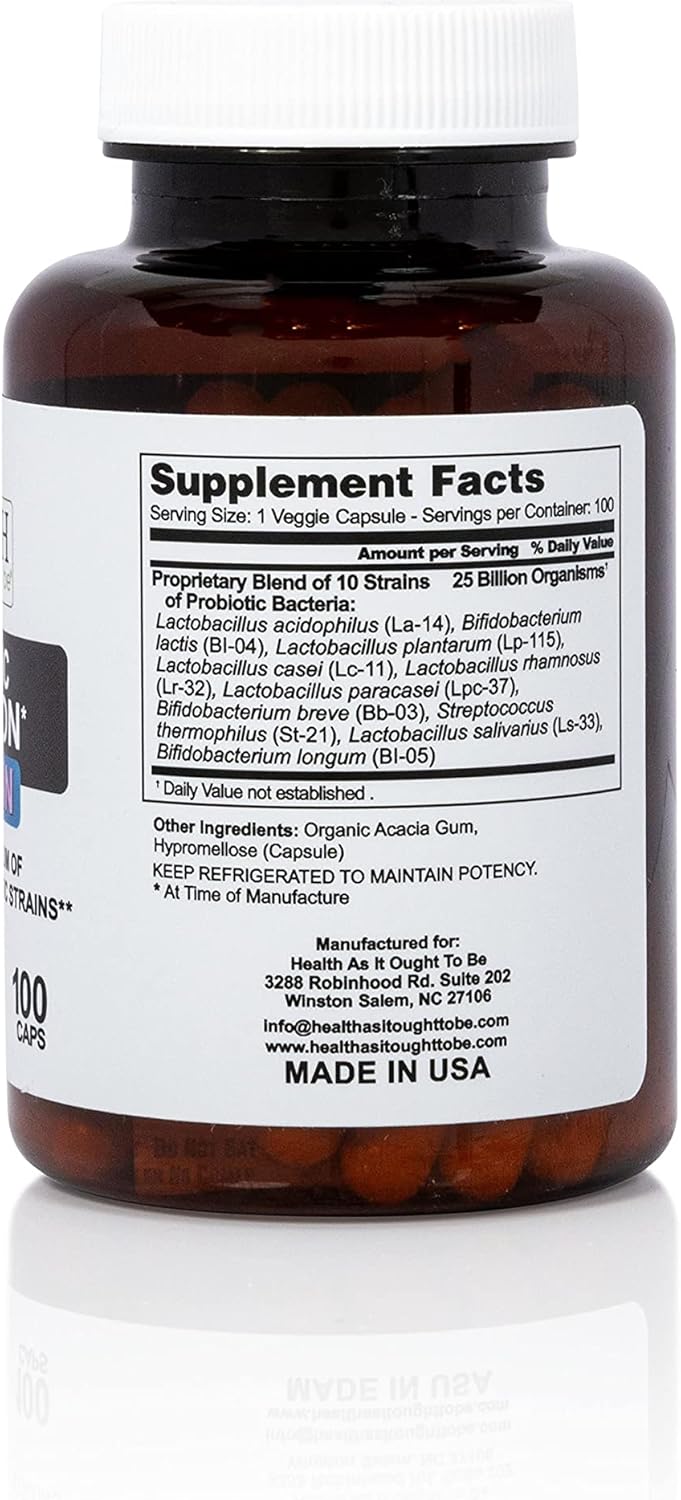 Physician Formulated 25 Billion CFUs Probiotic Supplement with 10 Strains | Acid-Resistant | 100 Veggie Caps - Health As It Ought To Be