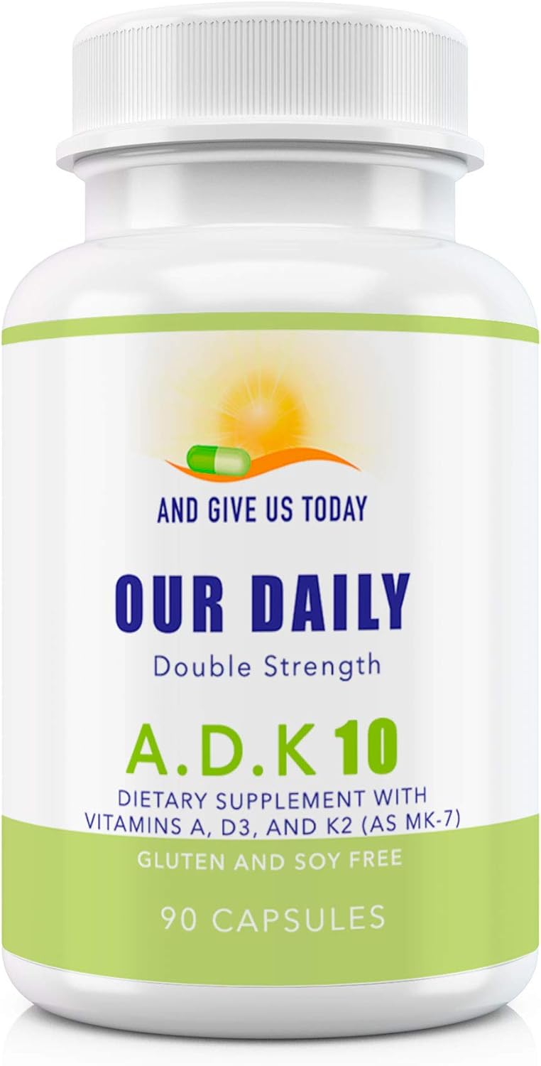 Physician Formulated ADK 10 Double Strength Vitamins A1, D3 & K2 - Bone & Immune Support - 180 Capsules