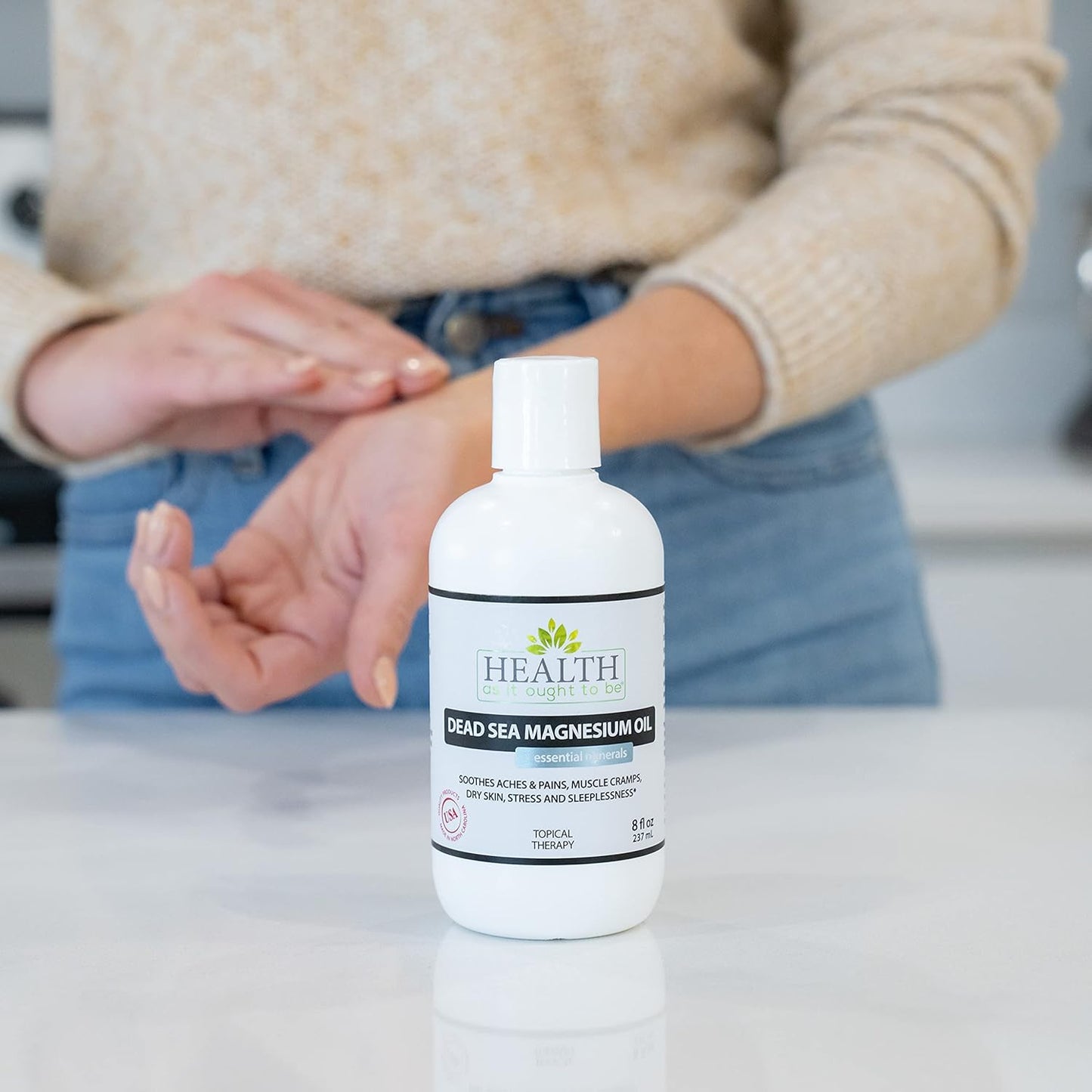 Physician Formulated Dead Sea Magnesium Oil Supplement for Calming Aches, Pains, and Sleeplessness - 8 Ounce Bottle with Essential Minerals