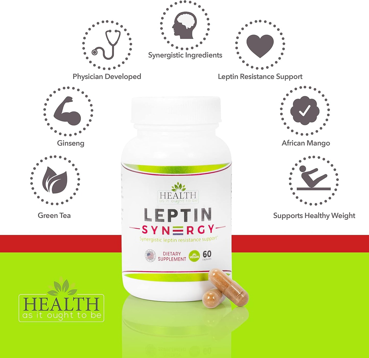 Physician Formulated Leptin Syn3rgy Supplement with Green Tea, African Mango, Ginseng | 60 Capsules for Optimal Health