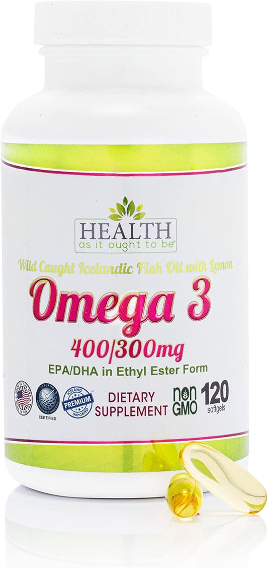 Physician Formulated Omega 3 400/300 mg Supplement | Wild Caught Icelandic Fish Oil with Lemon | 120 Capsules