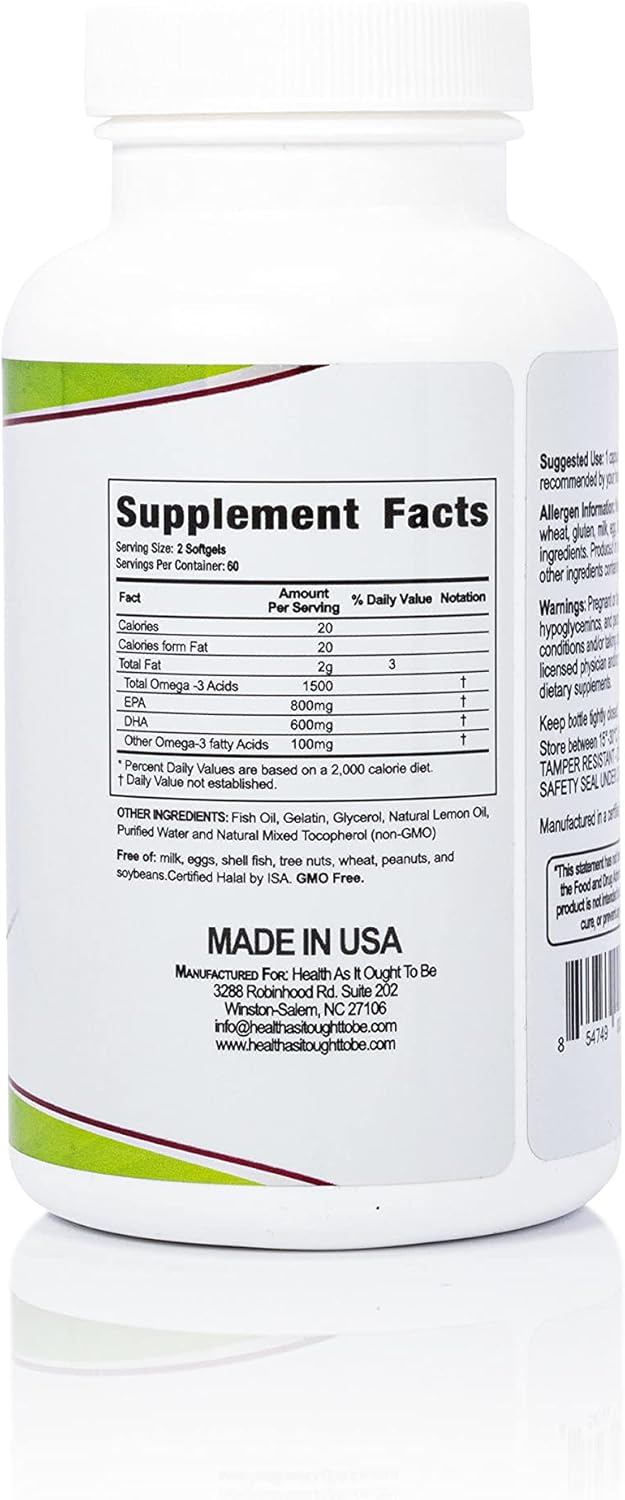 Physician Formulated Omega 3 400/300 mg Supplement | Wild Caught Icelandic Fish Oil with Lemon | 120 Capsules