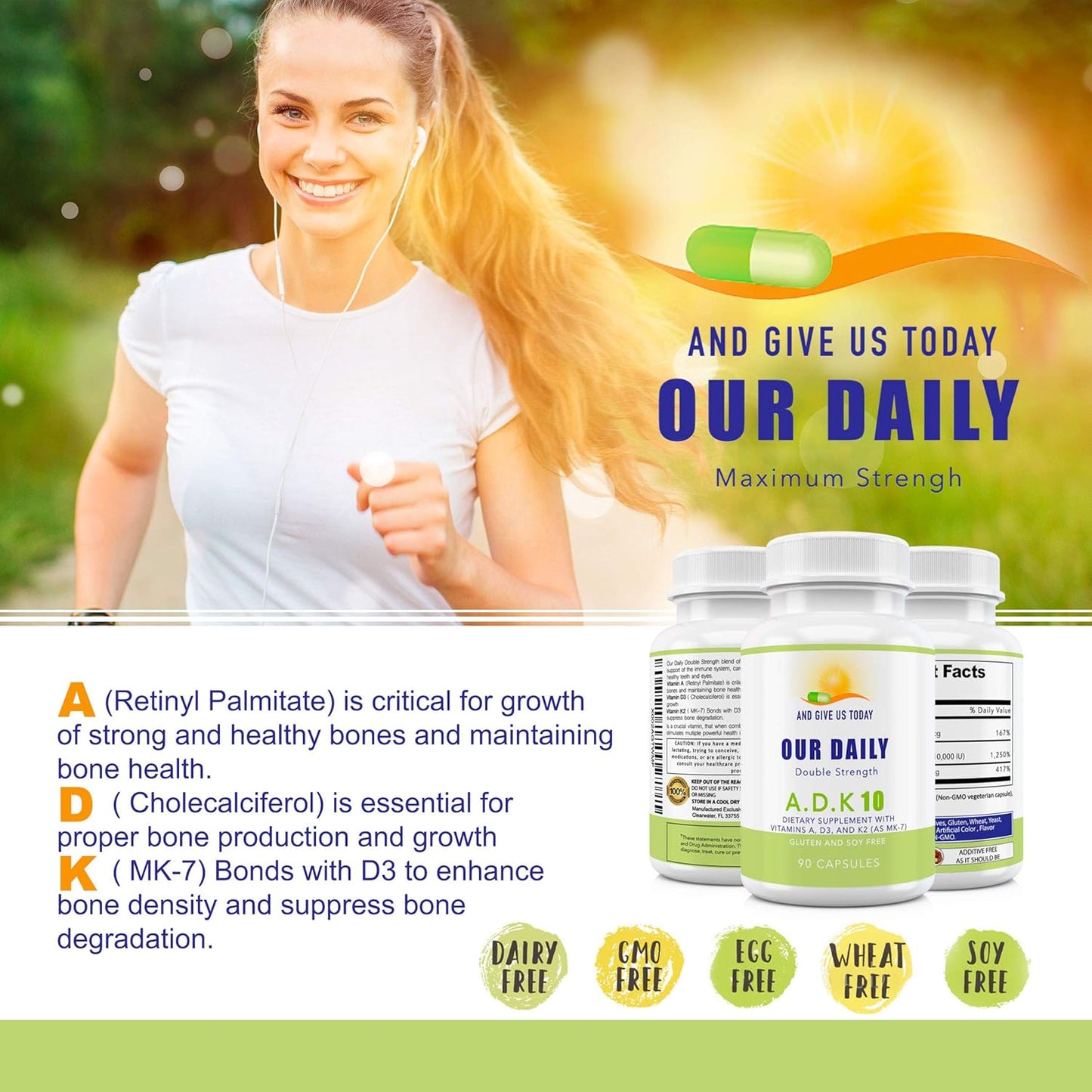 Physician Formulated Vitamin ADK 10 Double Strength Supplement - Bone & Immune Support - 90 Vegetarian Capsules