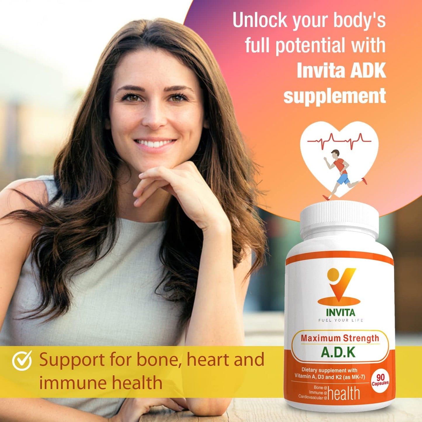 Physician Formulated Vitamin ADK Supplement for Bone & Immune Support - 90 Capsules, Non-GMO, Gluten Free