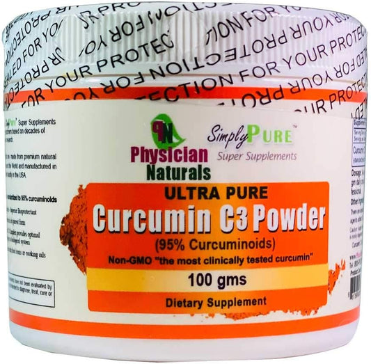 Physician Naturals Pure Curcumin C3 Complex Powder - 100% Turmeric Extract 100g - High Absorption Joint Support & Immune Health