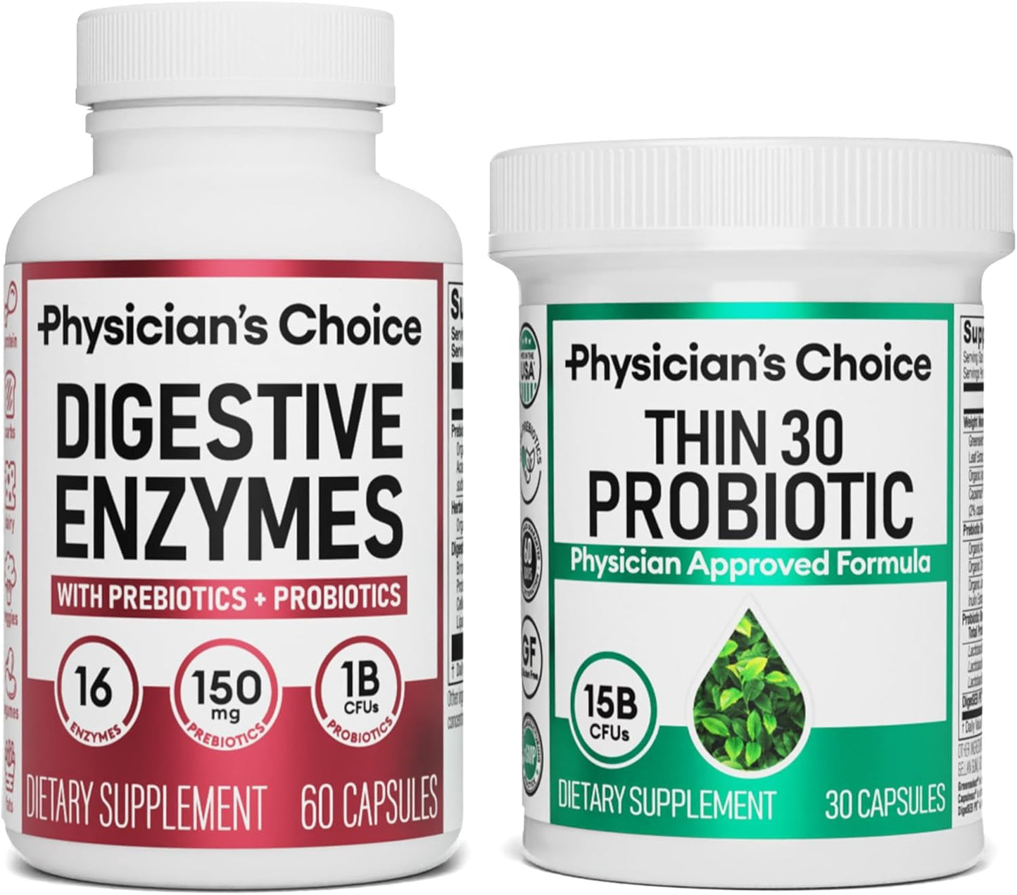 Physician's CHOICE Digestive Enzymes + Thin-30 Probiotic Bundle for Bloat and Weight Management