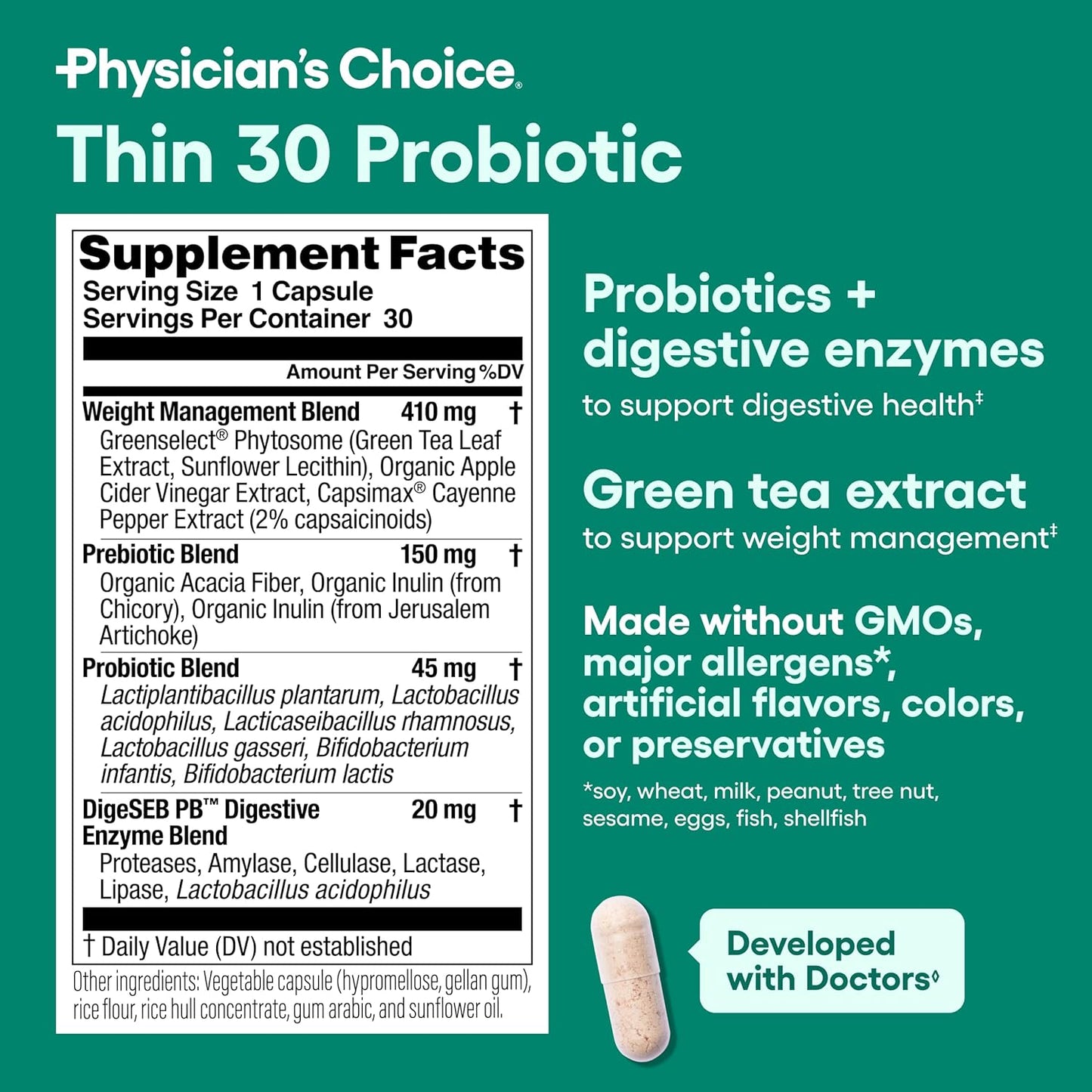 Physician's CHOICE Digestive Enzymes + Thin-30 Probiotic Bundle for Bloat and Weight Management