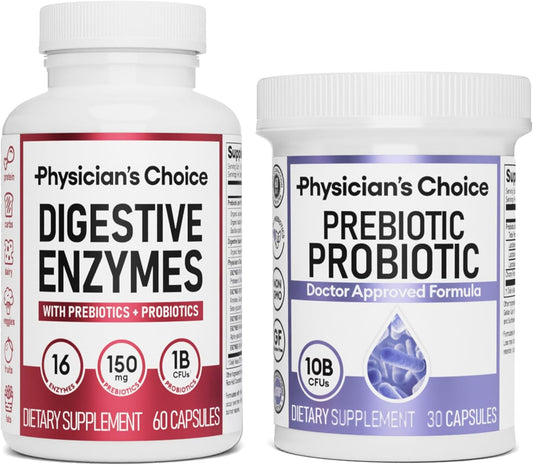 Physician's CHOICE Digestive Health Bundle with Prebiotic-Probiotic + Digestive Multi-enzymes 60CT