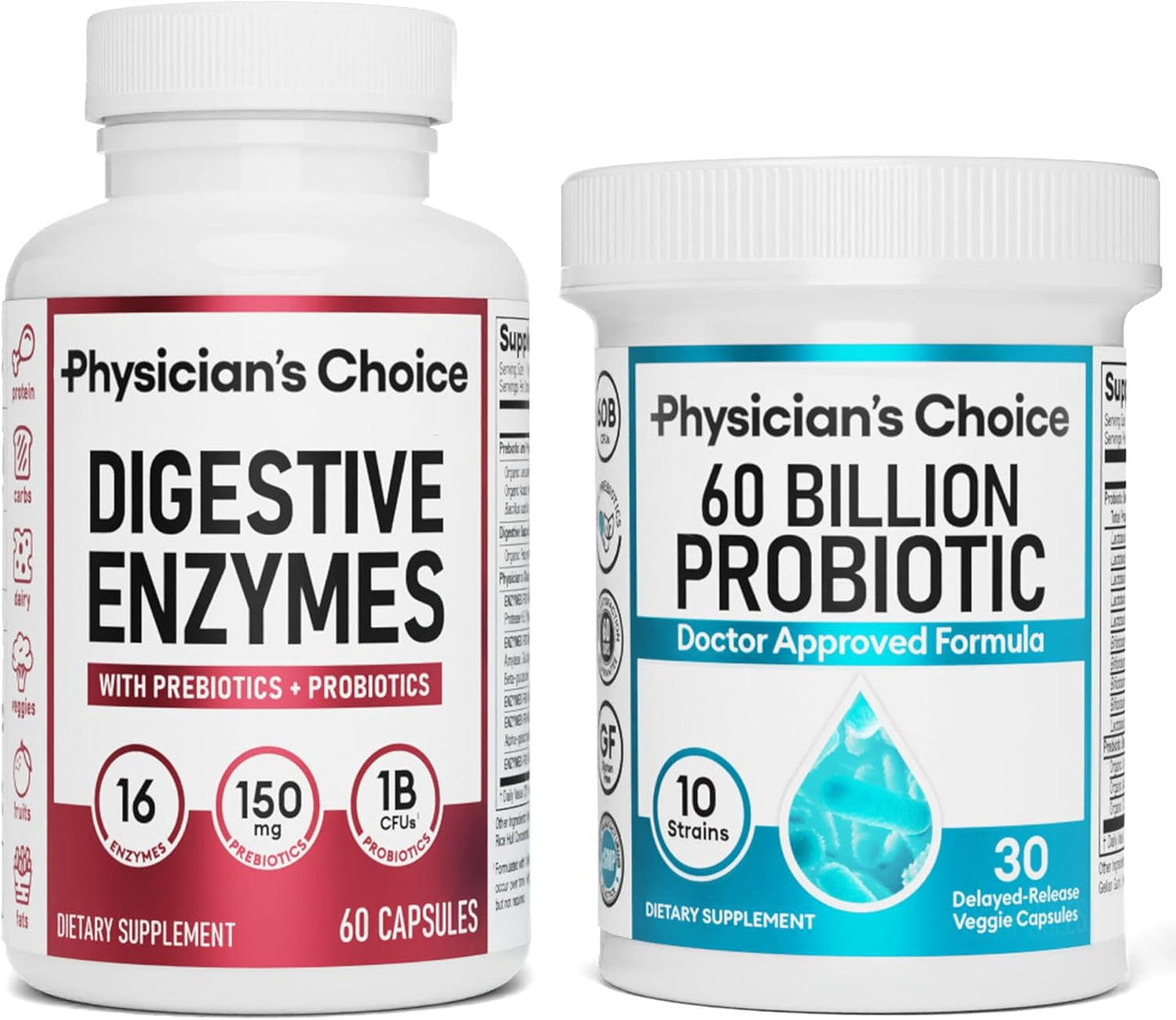 Physician's CHOICE Gut Health Bundle: Probiotics & Enzymes - Digestive Comfort & Immune Support - 60 Billion CFU