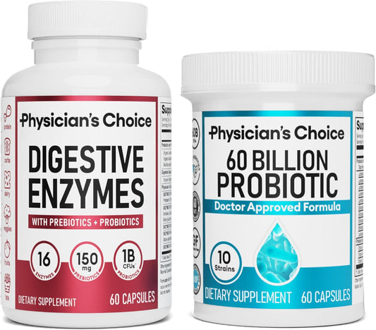 Physician's CHOICE Optimal Gut Health Bundle: 60 Billion Probiotics + Digestive Enzymes for Immune Support
