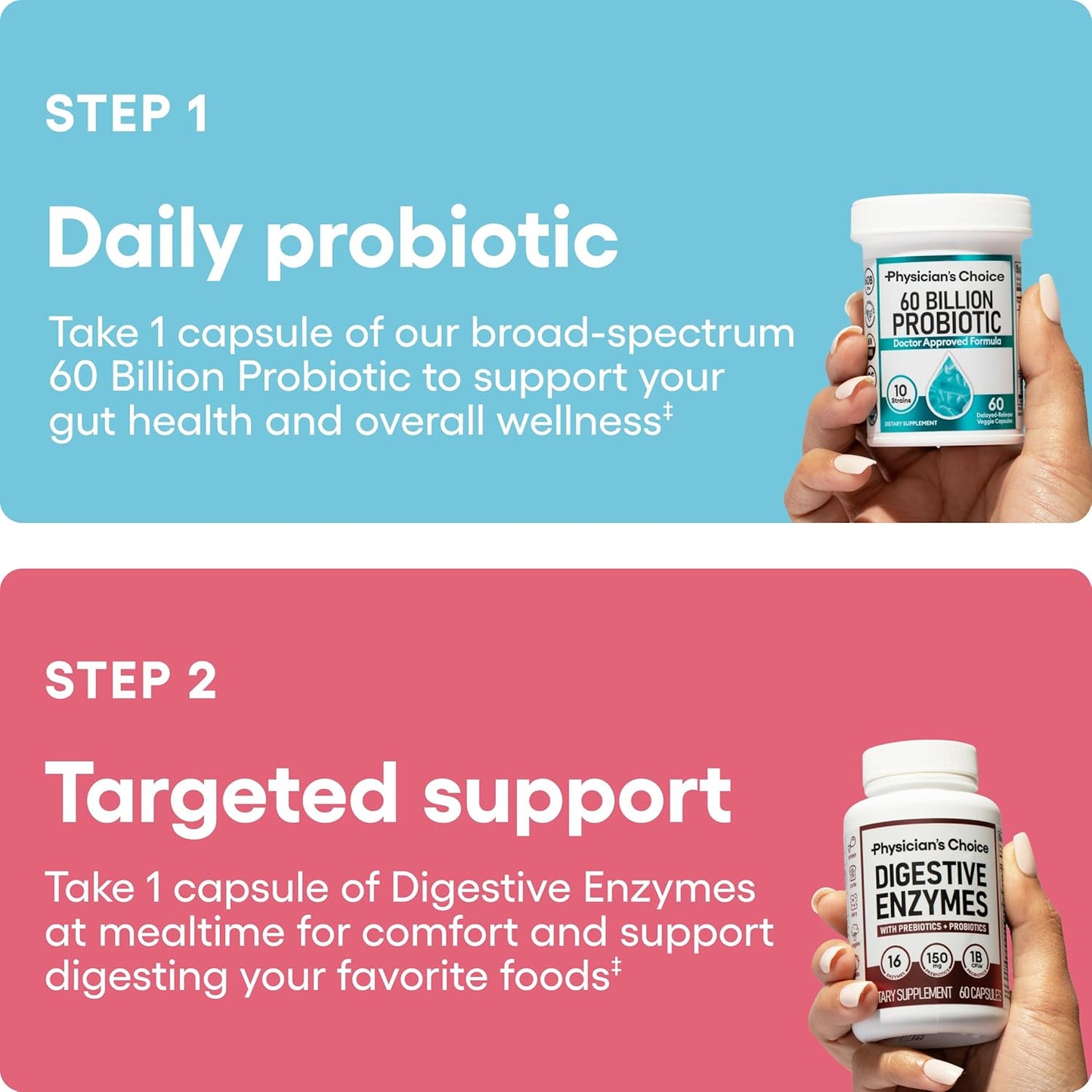 Physician's CHOICE Optimal Gut Health Bundle: 60 Billion Probiotics + Digestive Enzymes for Immune Support
