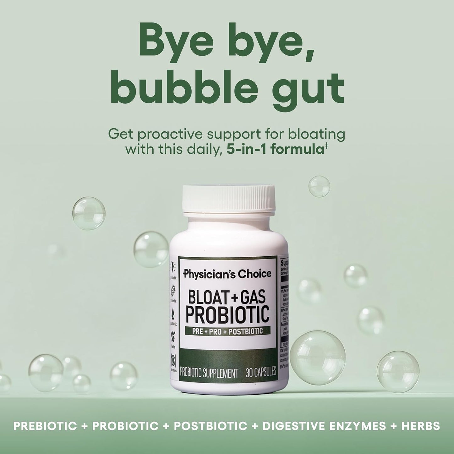 Physician's CHOICE Probiotic for Bloating and Gas Relief with Digestive Enzymes, Prebiotics, and Herbs - 30ct Bottle for Gut Health in Men and Women