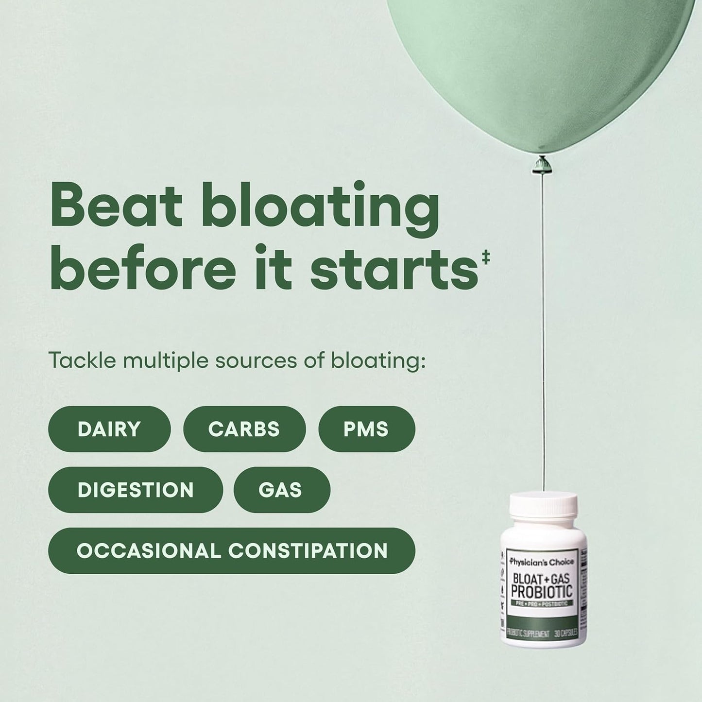 Physician's CHOICE Probiotic for Bloating and Gas Relief with Digestive Enzymes, Prebiotics, and Herbs - 30ct Bottle for Gut Health in Men and Women