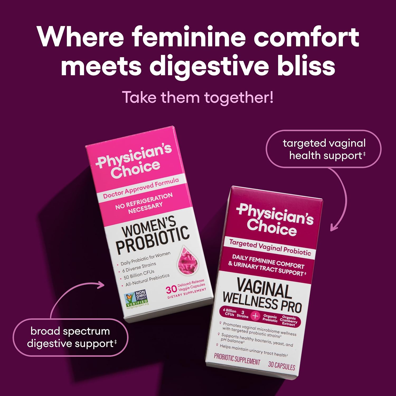 Physician's CHOICE Vaginal Probiotics with Licorice Root - Supports PH Balance, Odor Control, Yeast, and Feminine Health - 6B CFU - Organic Prebiotic and Cranberry - 60 CT