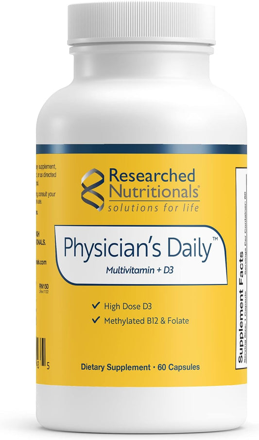 Physician's Daily + D3 Multivitamin Supplement with Vitamin D3, B12, B6, and Folate - 60 Capsules for Men and Women