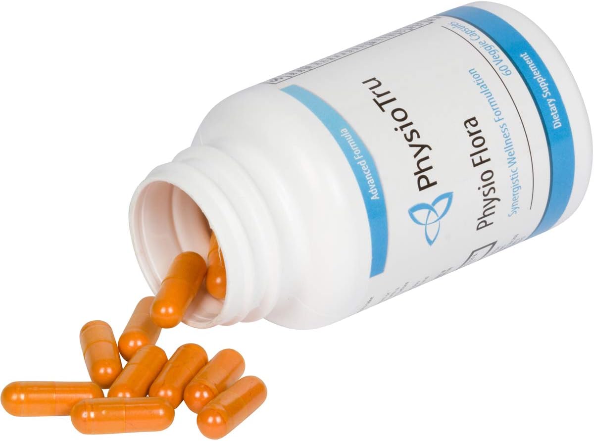 PhysioTru Physio Flora Gut Health Supplement with Curcumin, Piperine, Probiotics, and Prebiotics - 240 Veggie Capsules