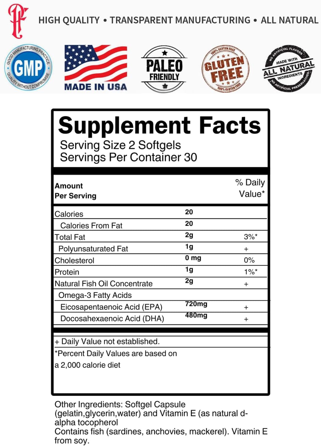 Physique Formula Triple Strength Omega 3 Fish Oil Supplement - 2000 mg, 120 Softgels for Optimal Health