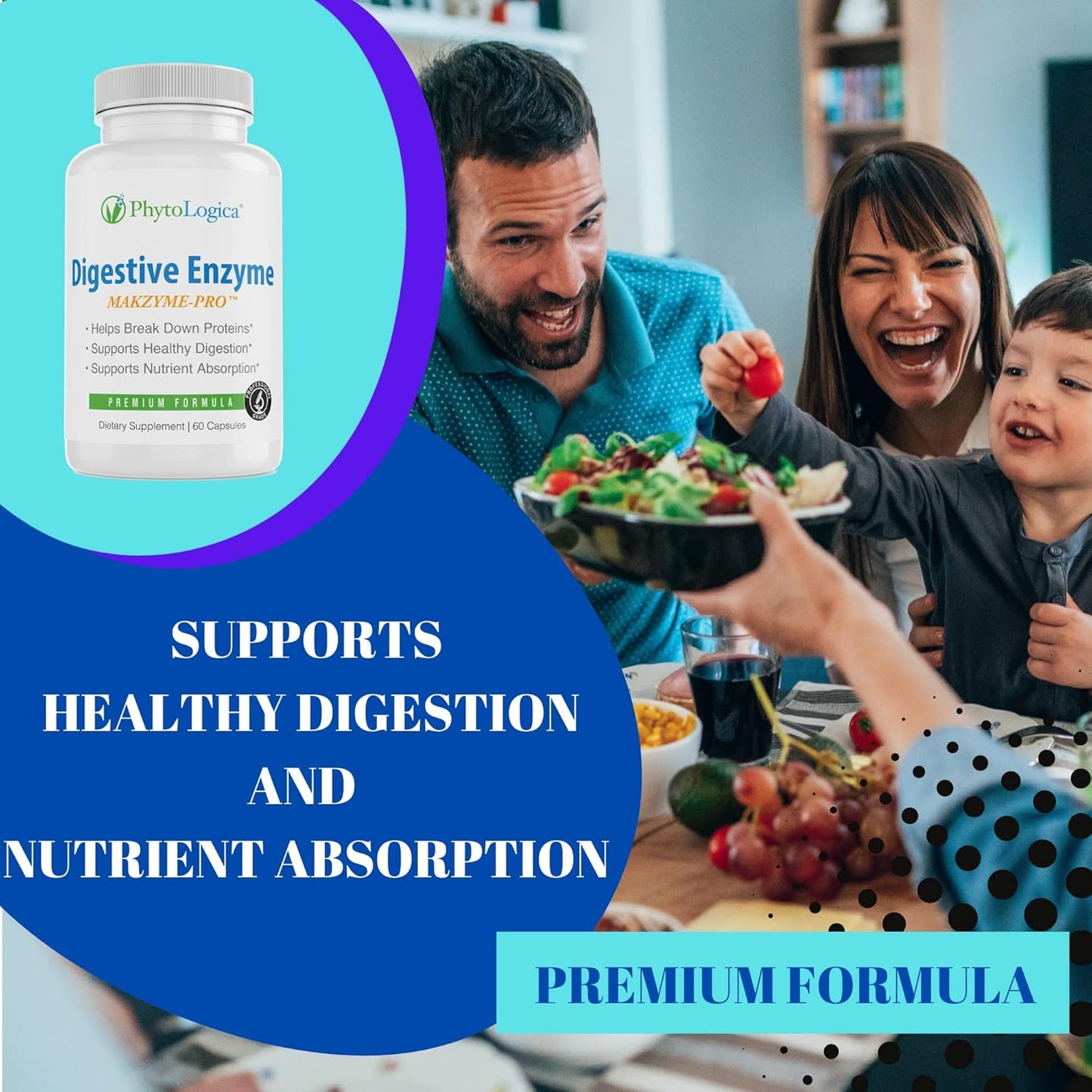 PhytoLogica Digestive Enzymes with Makzyme-Pro: Enzyme & Probiotic Supplement - Supports Digestion & Nutrition Absorption - Non-GMO, Gluten-Free, Vegan - 60 Capsules
