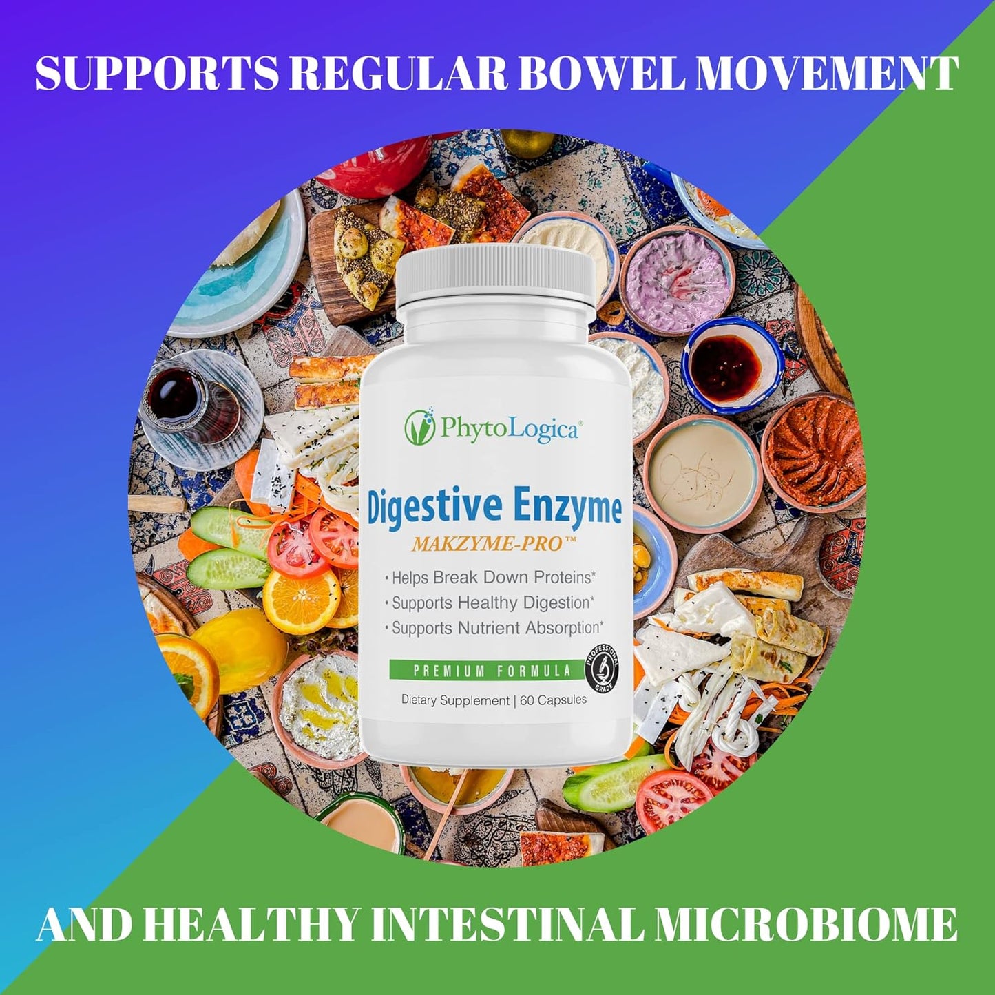 PhytoLogica Digestive Enzymes with Makzyme-Pro: Enzyme & Probiotic Supplement - Supports Digestion & Nutrition Absorption - Non-GMO, Gluten-Free, Vegan - 60 Capsules