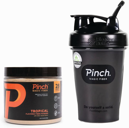 Pinch Magic Prebiotic Fiber Supplement & Shaker Combo for Digestive Health - Keto, Vegan, Sugar-Free - BPA-Free Shaker - USA-Made - 28-Day Supply - 20 oz