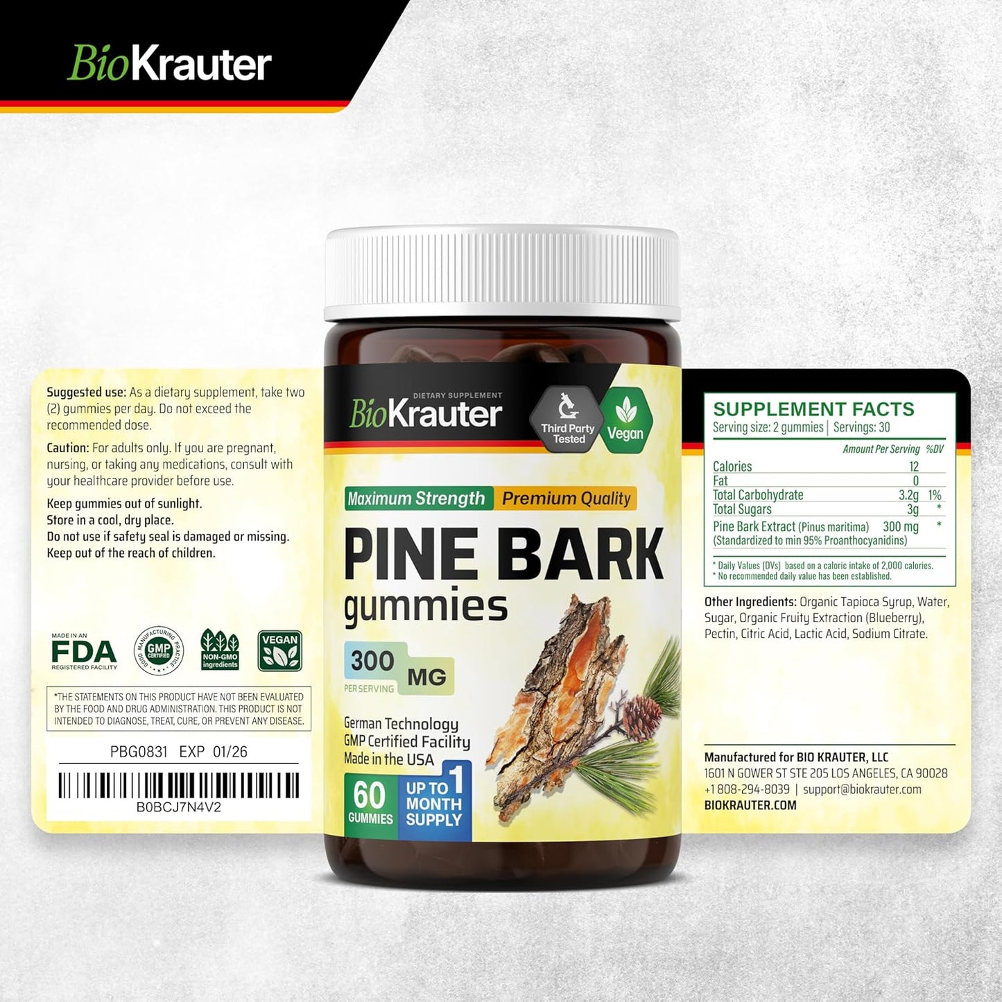 Pine Bark Tincture and Gummies Set - 2 Fl. Oz. Liquid Extract + 60 Gummy Supplements