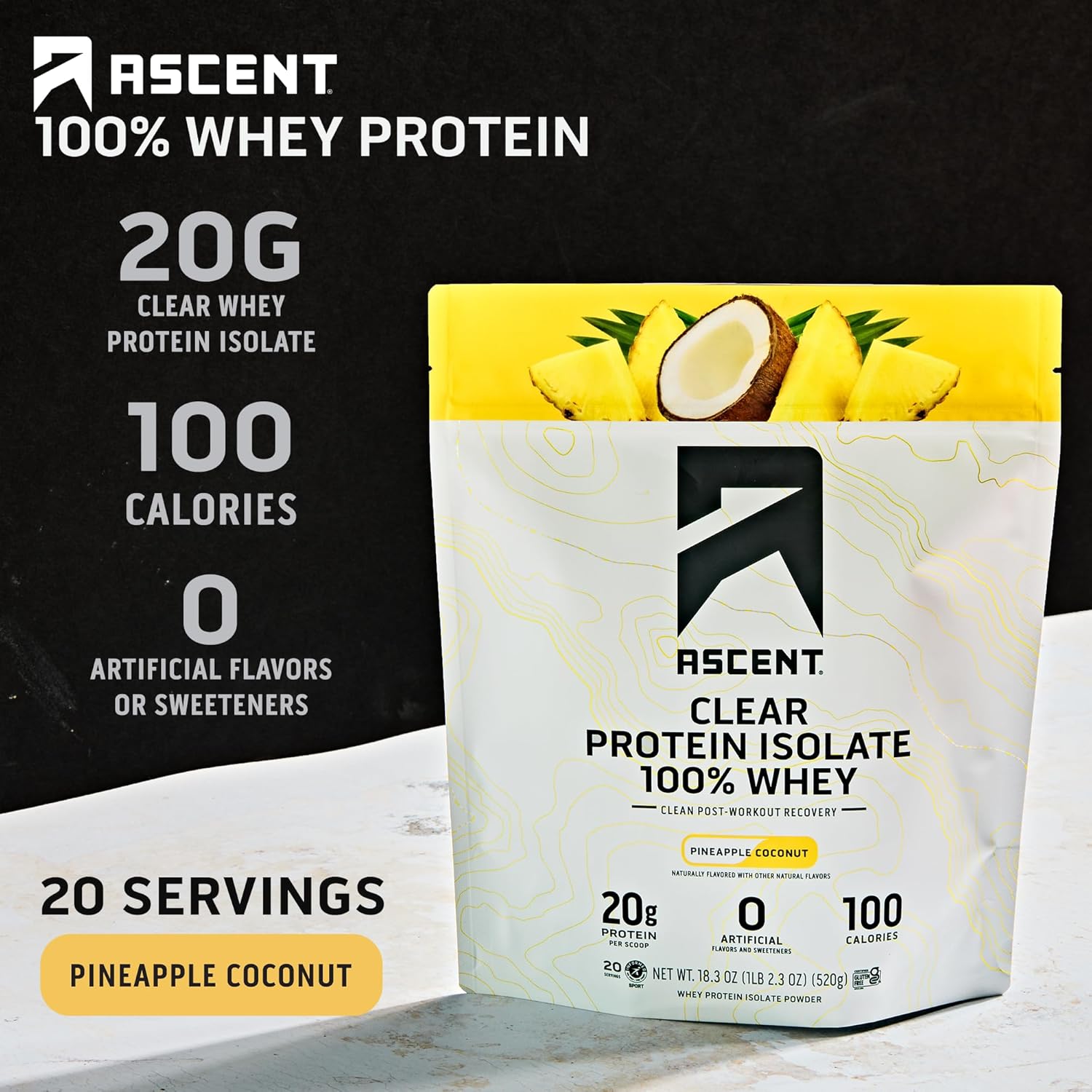 Pineapple Coconut Clear Whey Protein Isolate by Ascent - High-Quality Protein Supplement